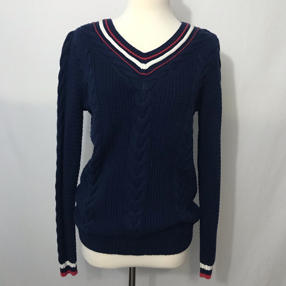 Beautiful V Neck Navy Drifter Sweater Cable Knit M